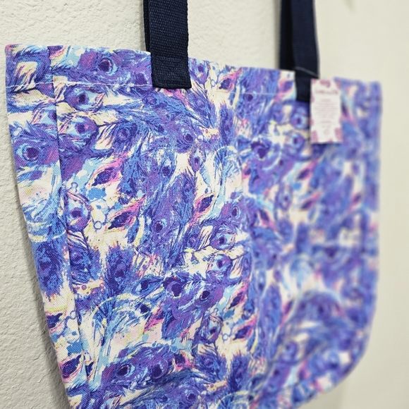 NWT peacock feather print canvas tote bag - Picture 2 of 4